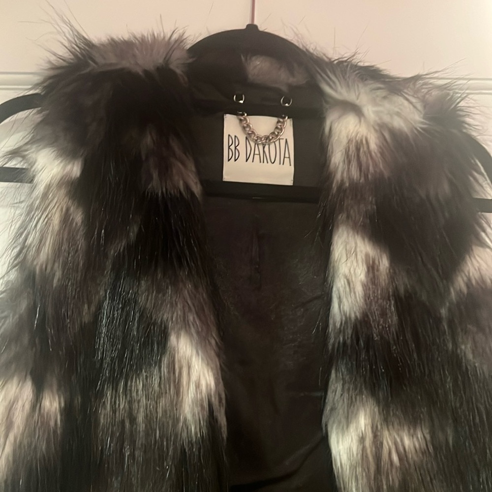 Faux fur grey black and white fur vest